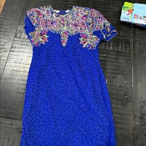 Laurence Kazar Blue Multicolor Embellished Top